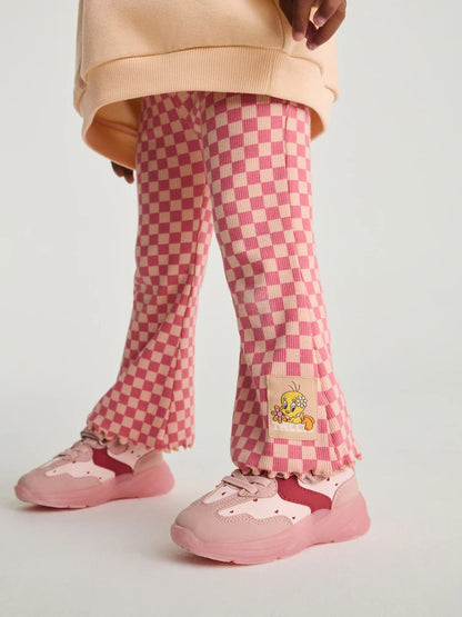 |Girl| Conjunto De Moletom e Legging Flare Tweety Rosa Pêssego (3 meses a 7 anos)