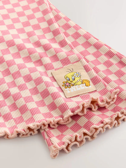 |Girl| Conjunto De Moletom e Legging Flare Tweety Rosa Pêssego (3 meses a 7 anos)