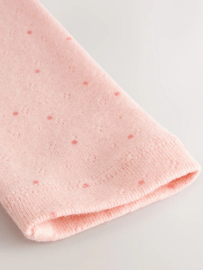 |Girl| Camiseta Pointelle De Manga Comprida Com Bolinhas Rosa Claro (3 meses a 7 anos)