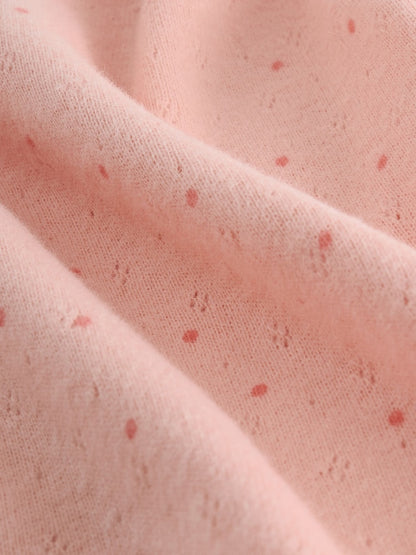 |Girl| Camiseta Pointelle De Manga Comprida Com Bolinhas Rosa Claro (3 meses a 7 anos)