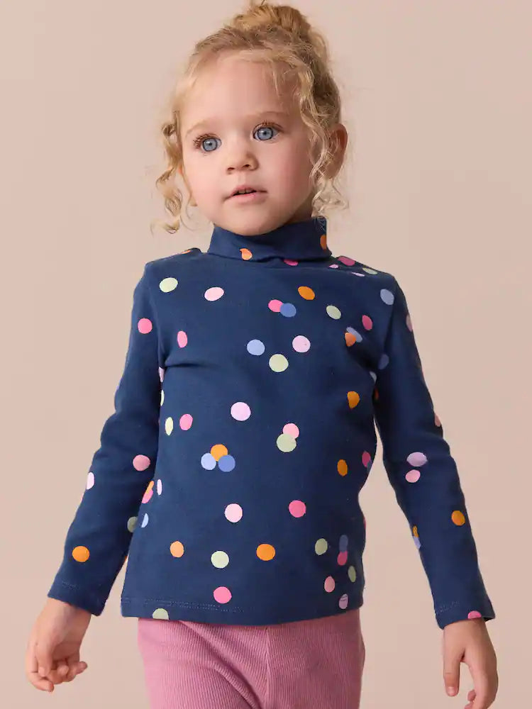 |Girl| Blusa De Gola Alta Com Manga Comprida e Estampa Arco-íris Azul Marinho (3 meses a 7 anos)