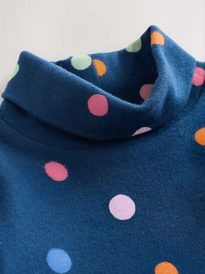 |Girl| Blusa De Gola Alta Com Manga Comprida e Estampa Arco-íris Azul Marinho (3 meses a 7 anos)