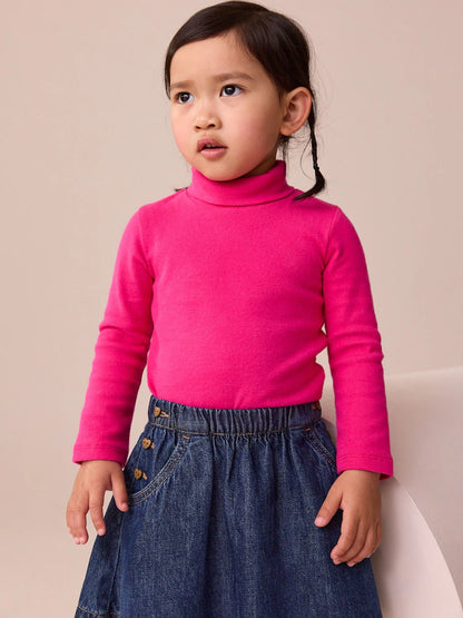 |Girl| Blusa De Gola Alta Manga Comprida Rosa Brilhante (3 meses a 7 anos)
