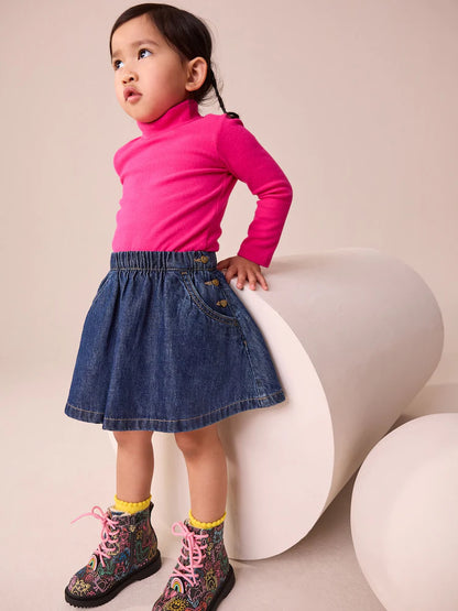 |Girl| Blusa De Gola Alta Manga Comprida Rosa Brilhante (3 meses a 7 anos)