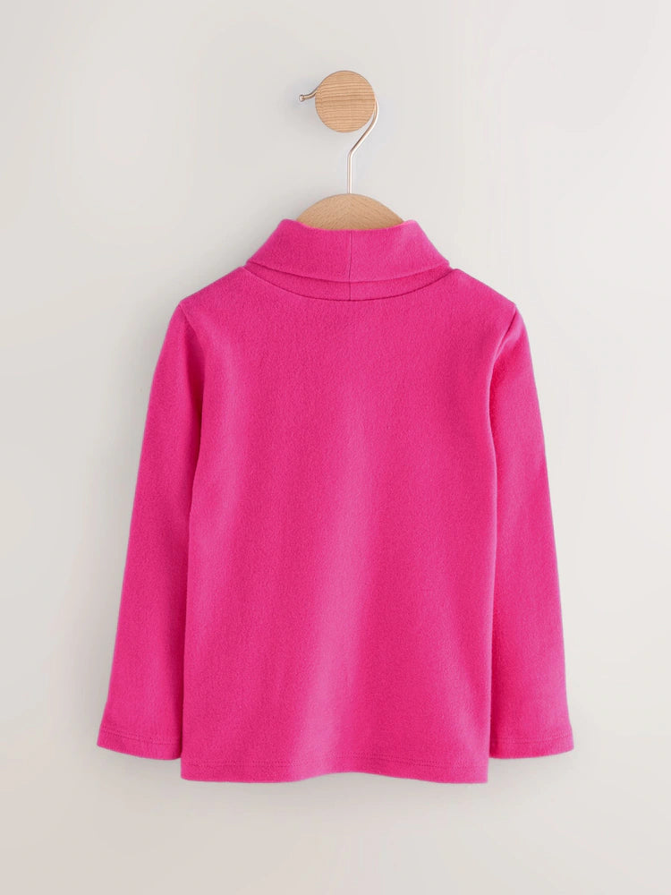 |Girl| Blusa De Gola Alta Manga Comprida Rosa Brilhante (3 meses a 7 anos)