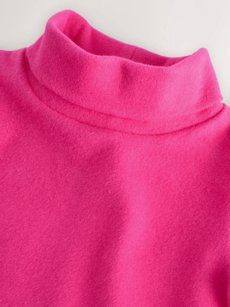 |Girl| Blusa De Gola Alta Manga Comprida Rosa Brilhante (3 meses a 7 anos)