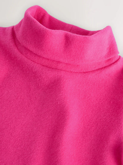 |Girl| Blusa De Gola Alta Manga Comprida Rosa Brilhante (3 meses a 7 anos)