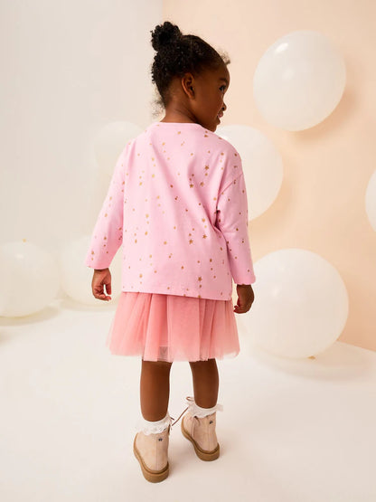 |Girl| Camiseta De Manga Comprida Com Estampa De Rena Rosa (9 meses a 7 anos)