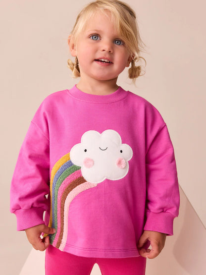 |Girl| Camiseta Manga Comprida Com Personagem De Nuvem Arco-íris Rosa (3 meses a 7 anos)