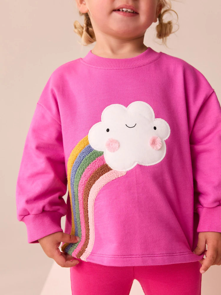 |Girl| Camiseta Manga Comprida Com Personagem De Nuvem Arco-íris Rosa (3 meses a 7 anos)