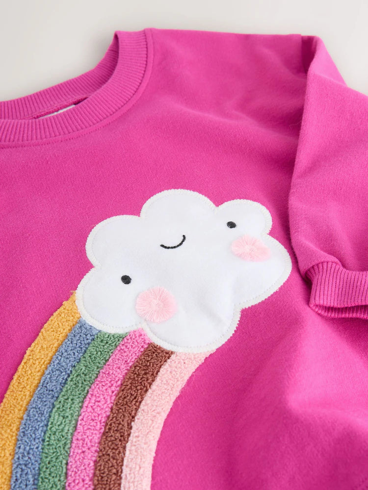 |Girl| Camiseta Manga Comprida Com Personagem De Nuvem Arco-íris Rosa (3 meses a 7 anos)