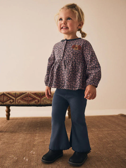 |Girl| Conjunto De Blusas De Manga Comprida Com Babado e Modelagem Flare, Estampa De Cachorro, Na Cor Cinza Carvão (3 meses a 7 anos)