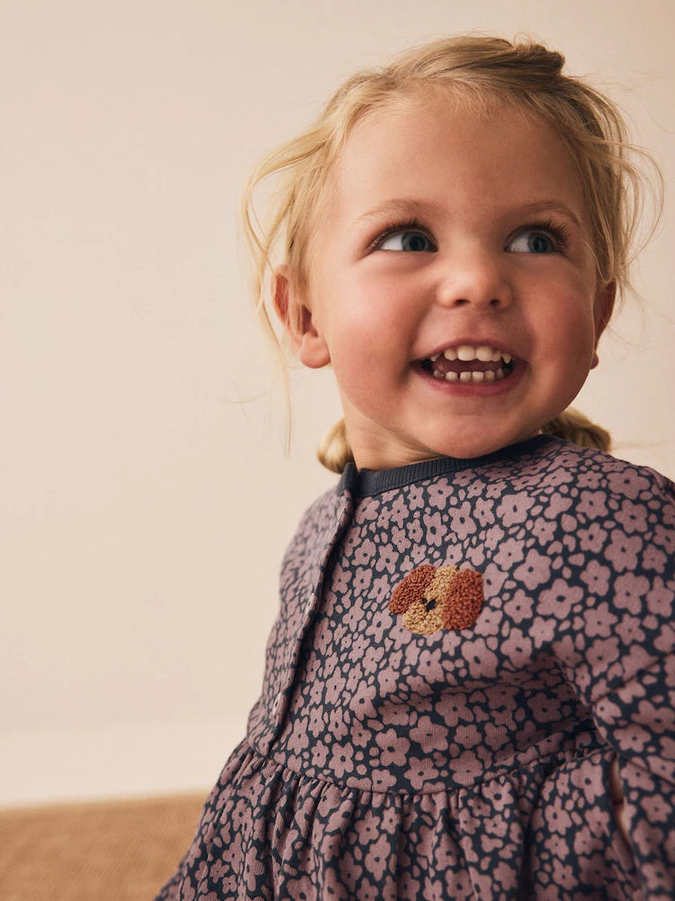 |Girl| Conjunto De Blusas De Manga Comprida Com Babado e Modelagem Flare, Estampa De Cachorro, Na Cor Cinza Carvão (3 meses a 7 anos)