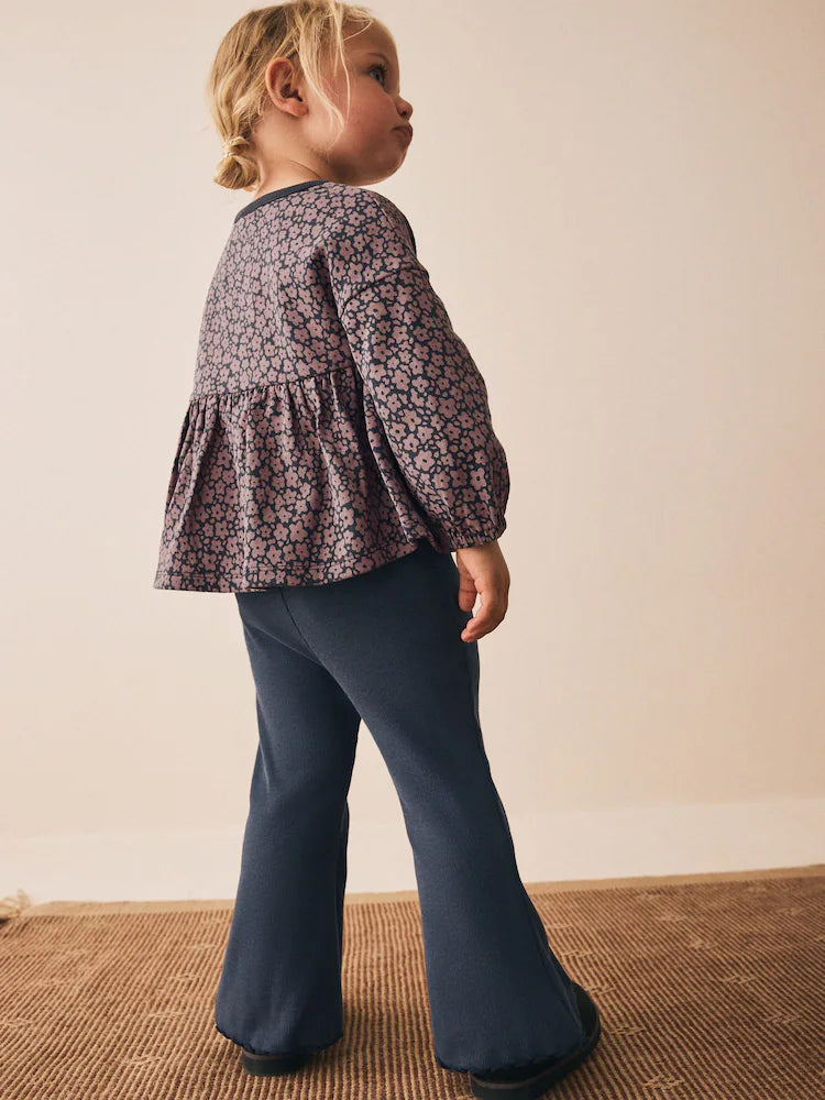 |Girl| Conjunto De Blusas De Manga Comprida Com Babado e Modelagem Flare, Estampa De Cachorro, Na Cor Cinza Carvão (3 meses a 7 anos)