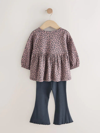 |Girl| Conjunto De Blusas De Manga Comprida Com Babado e Modelagem Flare, Estampa De Cachorro, Na Cor Cinza Carvão (3 meses a 7 anos)