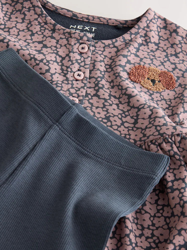 |Girl| Conjunto De Blusas De Manga Comprida Com Babado e Modelagem Flare, Estampa De Cachorro, Na Cor Cinza Carvão (3 meses a 7 anos)