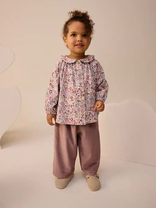 |Girl| Conjunto De Blusa e Calça Comprida Com Gola Alta e Estampa Floral Roxa (3 meses a 7 anos)