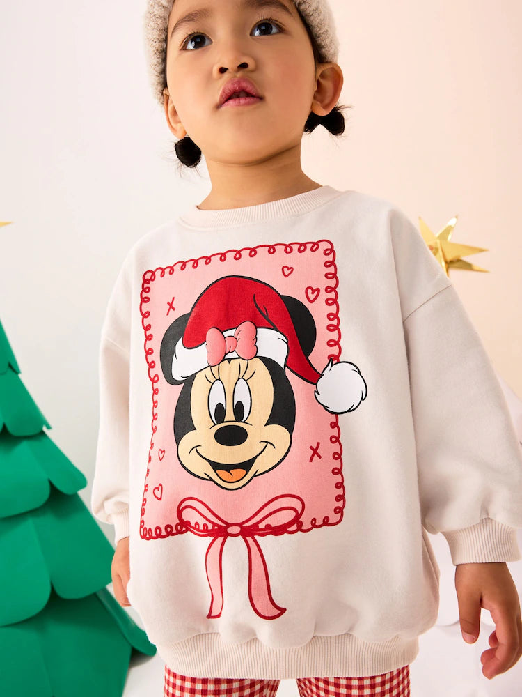|Girl| Conjunto De Blusa e Calça Flare De Manga Comprida Minnie Mouse Cru/Vermelho (3 meses a 7 anos)