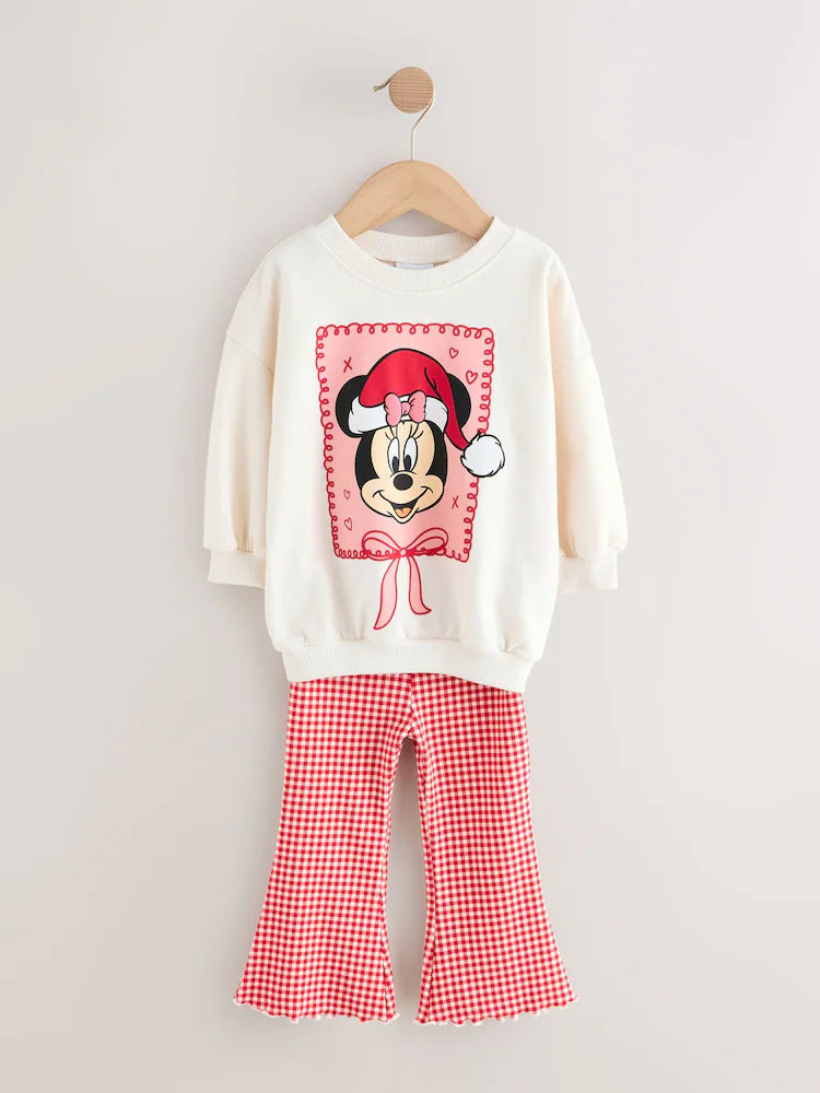 |Girl| Conjunto De Blusa e Calça Flare De Manga Comprida Minnie Mouse Cru/Vermelho (3 meses a 7 anos)