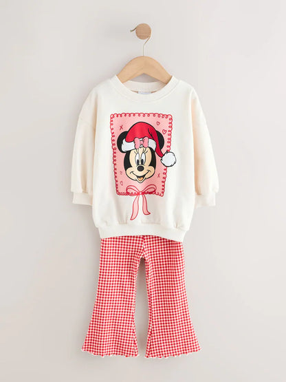 |Girl| Conjunto De Blusa e Calça Flare De Manga Comprida Minnie Mouse Cru/Vermelho (3 meses a 7 anos)
