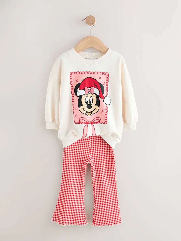 |Girl| Conjunto De Blusa e Calça Flare De Manga Comprida Minnie Mouse Cru/Vermelho (3 meses a 7 anos)