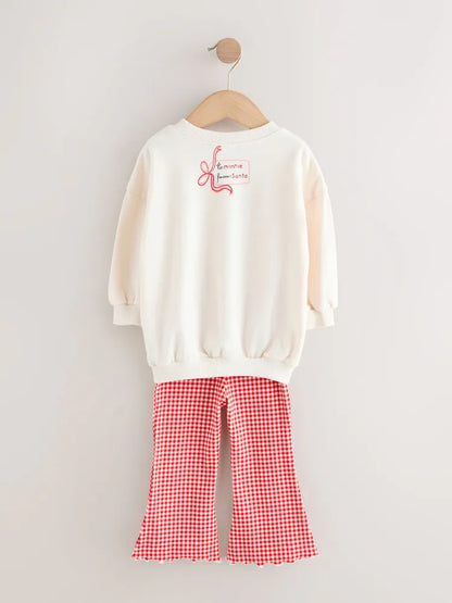 |Girl| Conjunto De Blusa e Calça Flare De Manga Comprida Minnie Mouse Cru/Vermelho (3 meses a 7 anos)