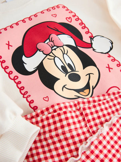|Girl| Conjunto De Blusa e Calça Flare De Manga Comprida Minnie Mouse Cru/Vermelho (3 meses a 7 anos)