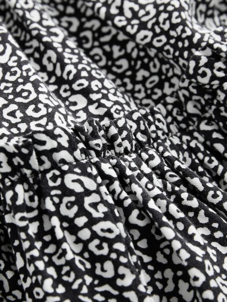 |BigGirl| Vestido Preto/Branco De Manga Comprida Com Babados (3-16 anos)