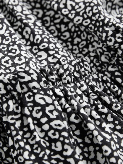 |BigGirl| Vestido Preto/Branco De Manga Comprida Com Babados (3-16 anos)