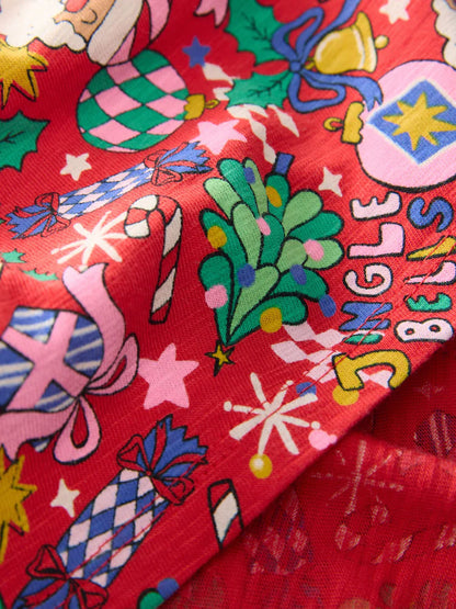 |BigGirl| Vestido De Malha De Manga Comprida Com Personagem De Natal Vermelho (3-16 anos)