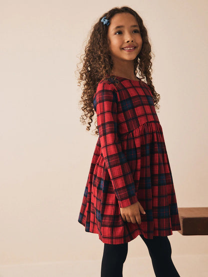 |BigGirl| Vestido De Malha Xadrez Vermelho/Azul Marinho Com Manga Comprida (3-16 anos)
