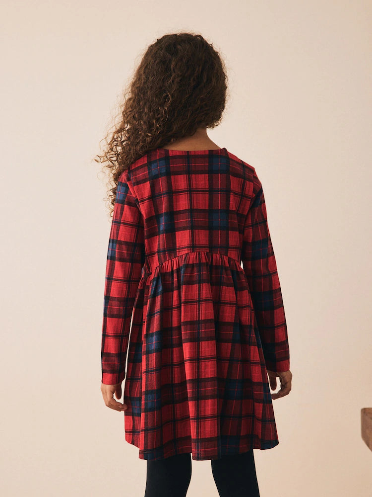|BigGirl| Vestido De Malha Xadrez Vermelho/Azul Marinho Com Manga Comprida (3-16 anos)