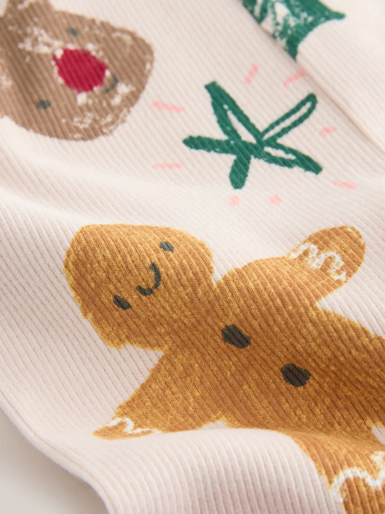 |Girl| Leggings Caneladas De Natal Neutras (3 meses a 7 anos)