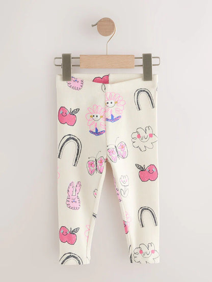 |Girl| Leggings Caneladas Com Rabiscos Brancos Crus (3 meses a 7 anos)