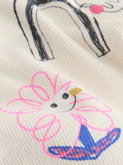 |Girl| Leggings Caneladas Com Rabiscos Brancos Crus (3 meses a 7 anos)