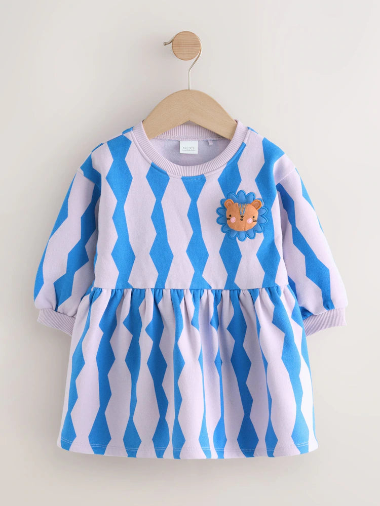 |Girl| Vestido De Moletom Azul/Lilás Com Estampa De Raposa (3 meses a 7 anos)