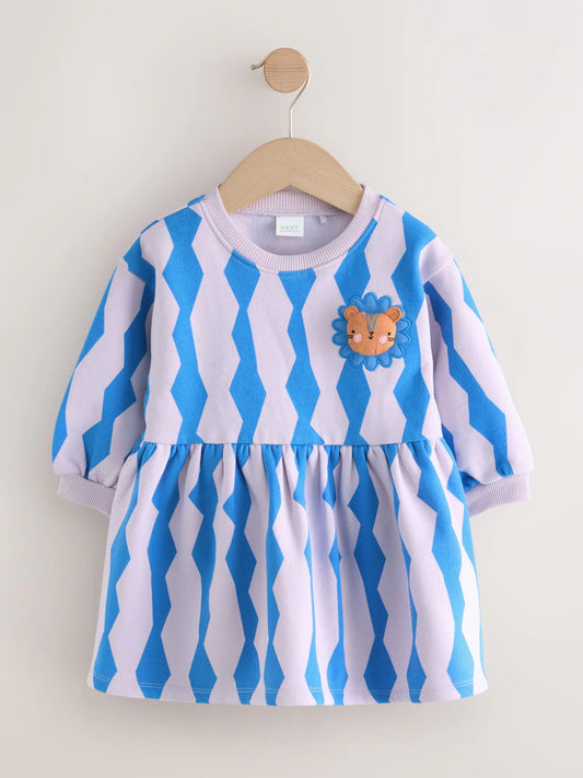 |Girl| Vestido De Moletom Azul/Lilás Com Estampa De Raposa (3 meses a 7 anos)