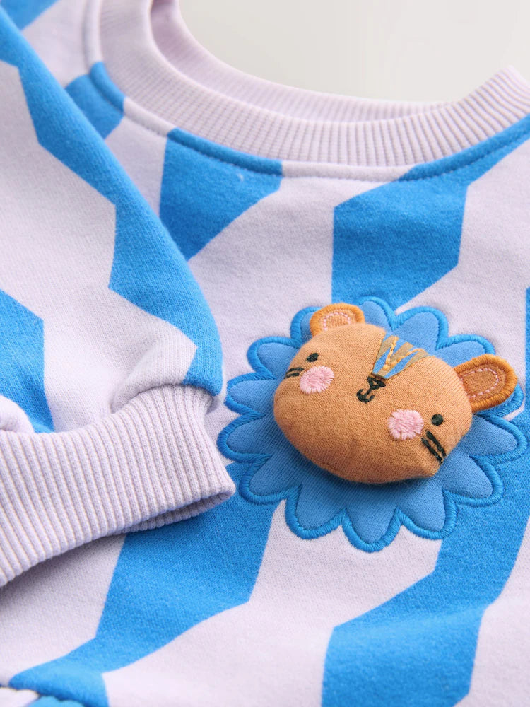 |Girl| Vestido De Moletom Azul/Lilás Com Estampa De Raposa (3 meses a 7 anos)