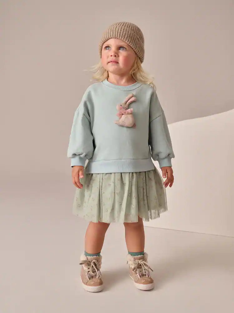 |Girl| Vestido De Festa Blue Bunny Sweat (3 meses a 7 anos)