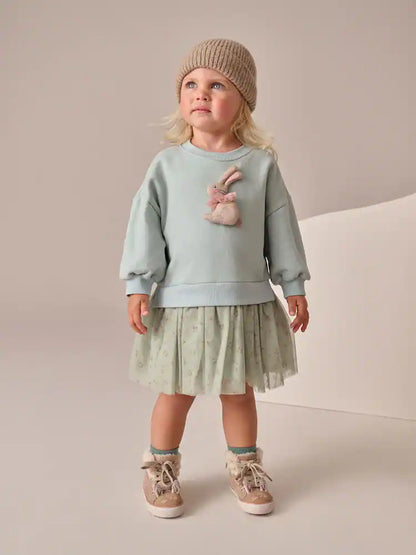 |Girl| Vestido De Festa Blue Bunny Sweat (3 meses a 7 anos)