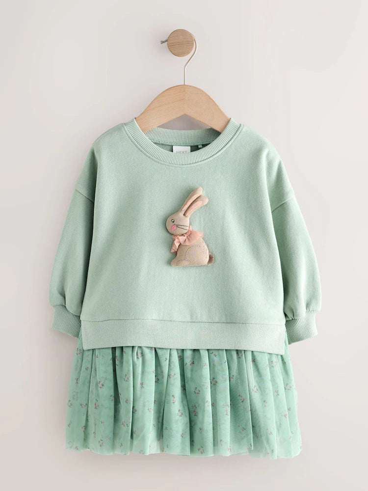 |Girl| Vestido De Festa Blue Bunny Sweat (3 meses a 7 anos)