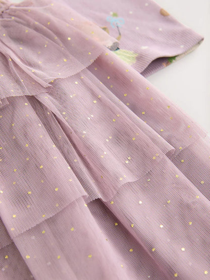 |Girl| Vestido De Festa Com Saia Tutu Roxa (3 meses a 7 anos)