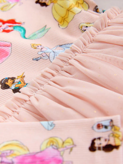 |Girl| Vestido De Festa De Malha Rosa Da Princesa Disney (3 meses a 7 anos)
