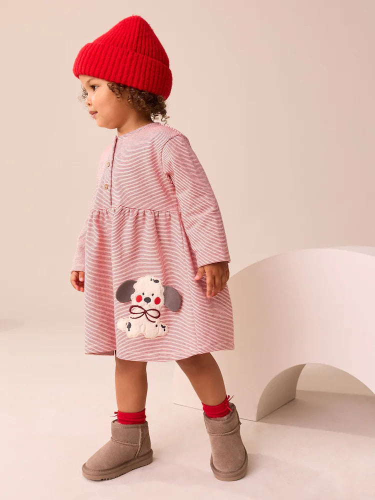 |Girl| Vestido De Moletom Rosa Com Estampa De Cachorro (3 meses a 7 anos)
