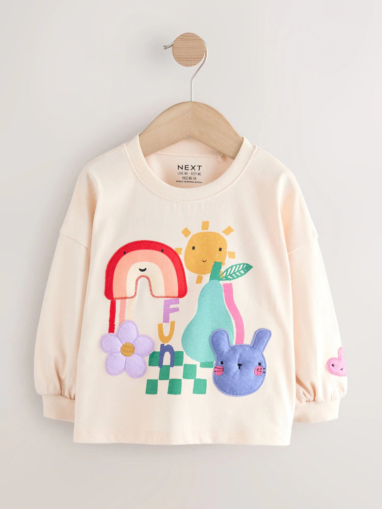 |Girl| Blusas De Manga Comprida Com Personagens Do Arco-íris, Pacote Com 3 (3 meses a 7 anos)