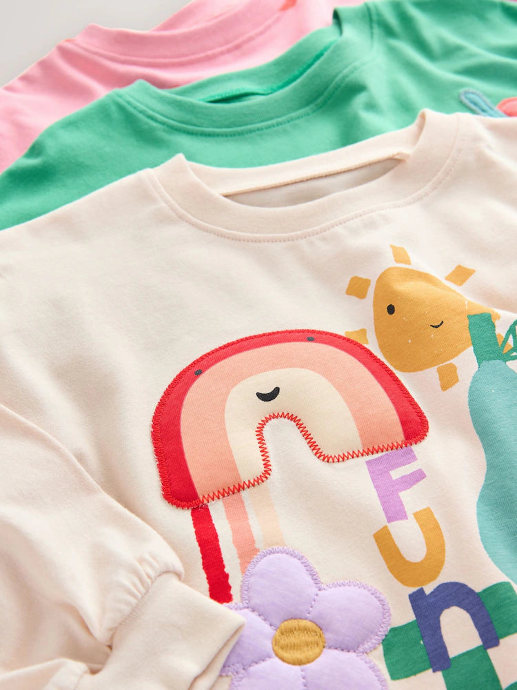 |Girl| Blusas De Manga Comprida Com Personagens Do Arco-íris, Pacote Com 3 (3 meses a 7 anos)