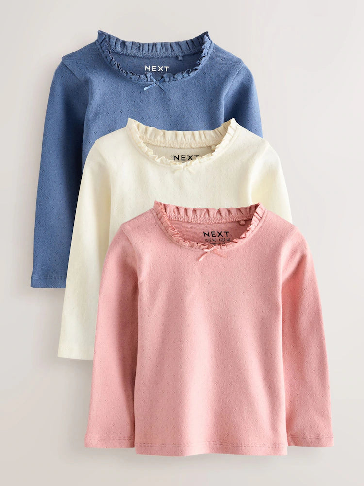 |Girl| Blusas Bordadas De Manga Comprida Rosa/Azul/Creme (3 meses a 7 anos)