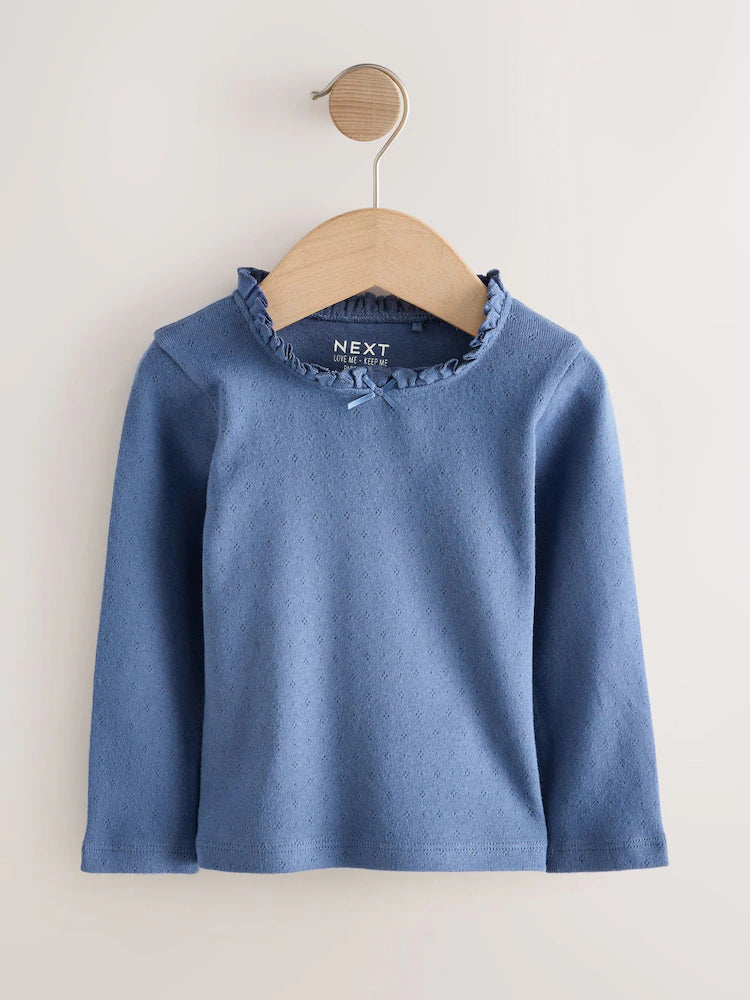 |Girl| Blusas Bordadas De Manga Comprida Rosa/Azul/Creme (3 meses a 7 anos)