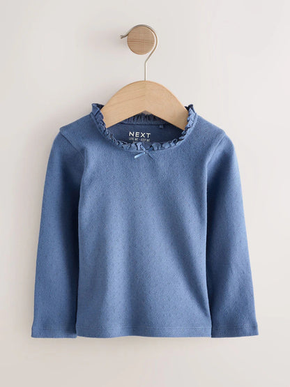 |Girl| Blusas Bordadas De Manga Comprida Rosa/Azul/Creme (3 meses a 7 anos)