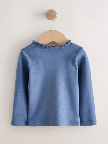 |Girl| Blusas Bordadas De Manga Comprida Rosa/Azul/Creme (3 meses a 7 anos)